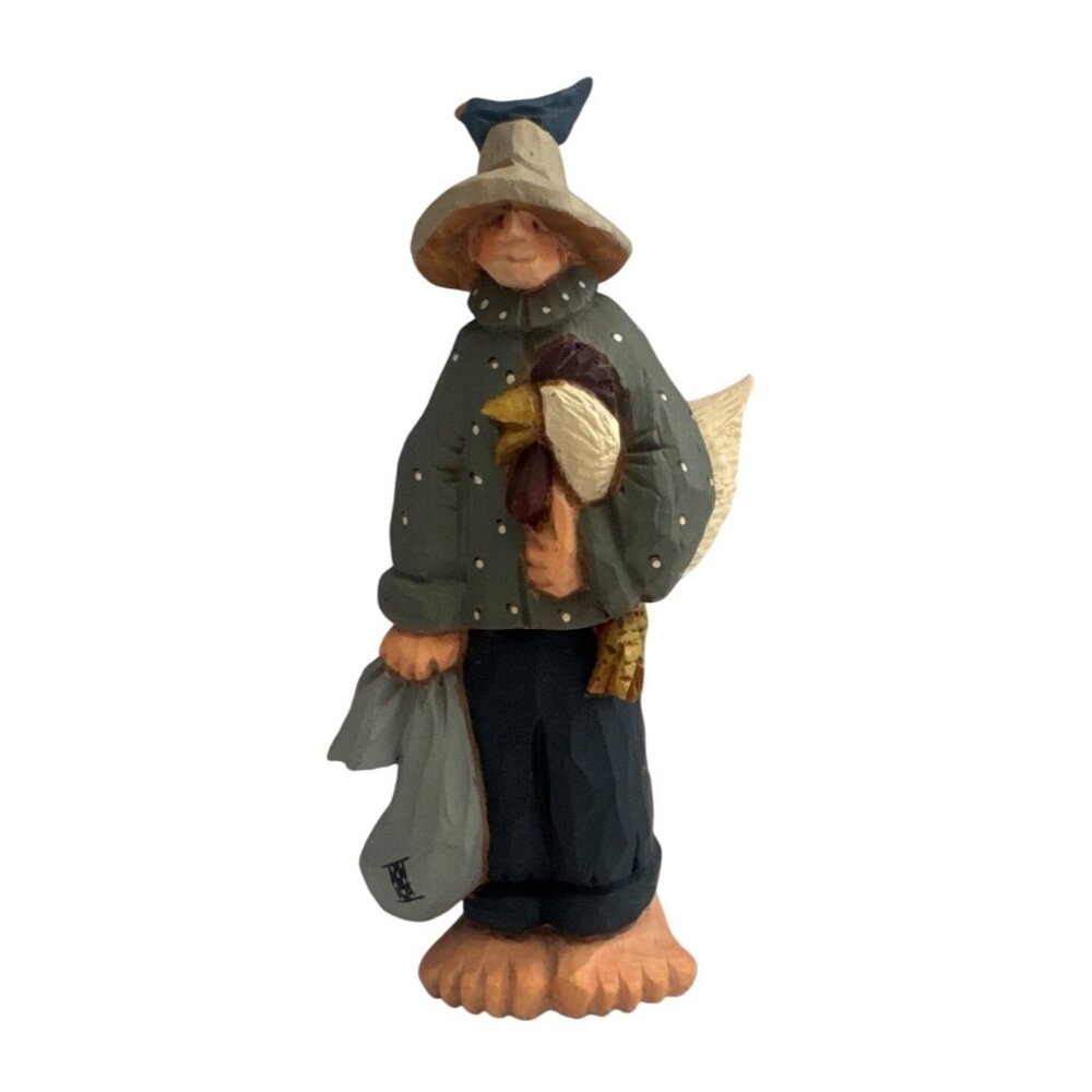 Vintage Williraye Studio Collectible Figurine Boy Holding Chicken Folk Art ~5-in
